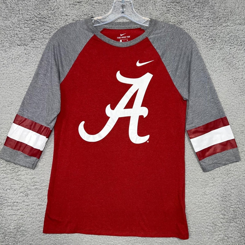 Nike Alabama Crimson Tide T Shirt Men's Sz S Red Gray Raglan Baseball Sleeve Tee